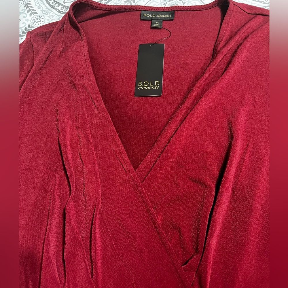 Nwt 2x Bold Elements Burnt Red Mock Wrap Top - image 4